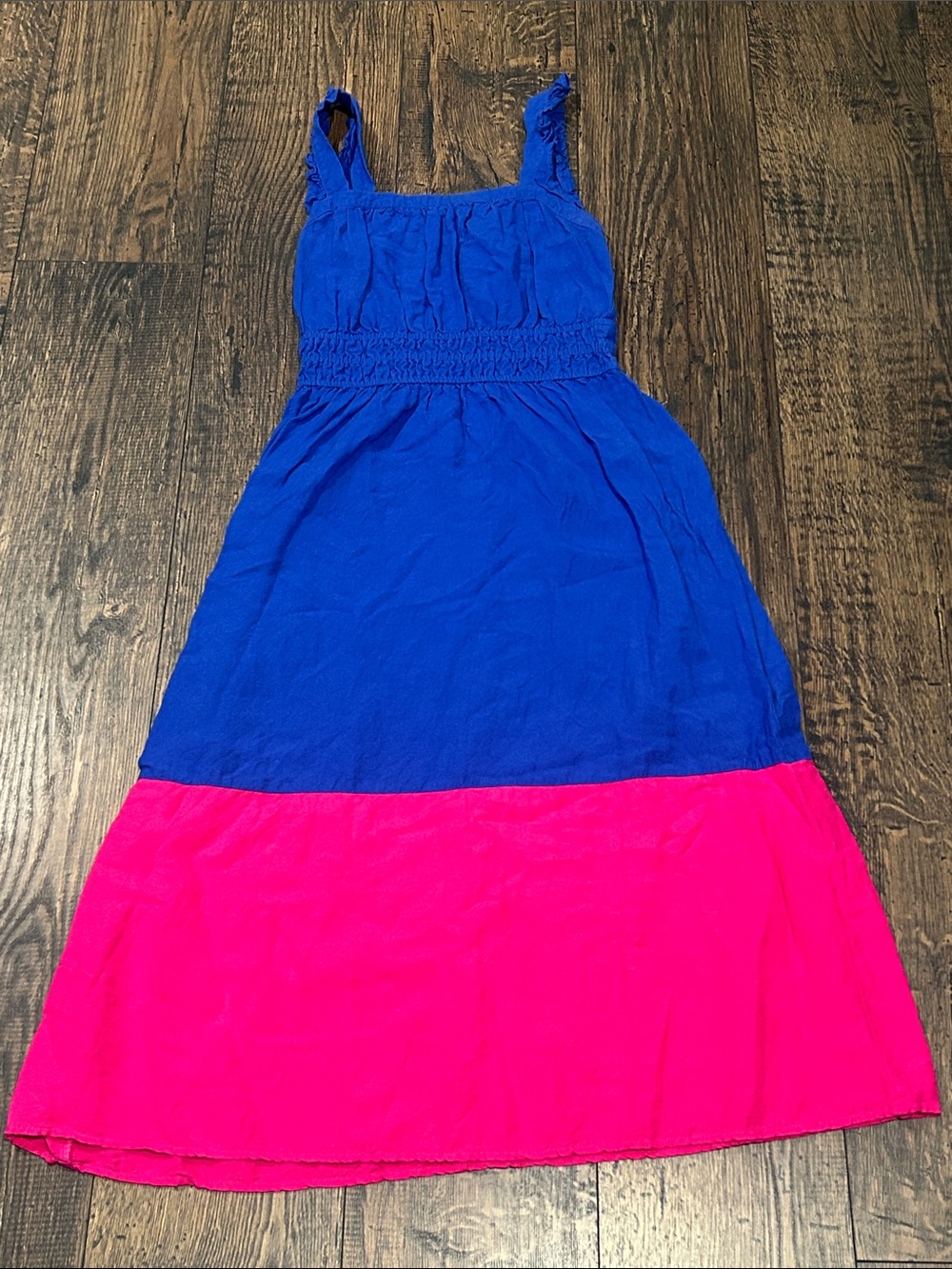 LOFT Petites Colorblock Maxi Linen Dress- Royal Blue and Hot Pink